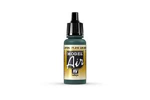A 17ml bottle of Vallejo Model Air IJN Deep Dark Green acrylic paint with a black dropper cap, centered against a plain white background.