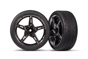 Traxxas 2.1" Corvette Stingray Front Tyres On Black Rims - Glued Wheels 2Pcs image 68766