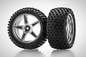 HSP 2.3" Rear Buggy Tyres on Silver Rims - Glued Wheels 2Pcs image 70171