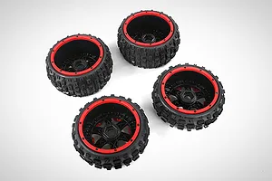 Rovan 4.7/5.5" Baja 5B 2nd Gen Wasteland Tyres on Red Rims 2Pcs image 70317