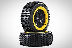 Rovan 4.7/5.5" V5 Dirt Buster Nail Tyres on Yellow Rims - Beadlocked Wheels 2Pcs