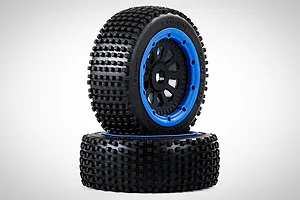 Rovan 4.7/5.5" V5 Dirt Buster Nail Tyres on Blue Rims - Beadlocked Wheels 2Pcs image 70325