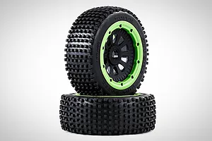 Rovan 4.7/5.5" V5 Dirt Buster Nail Tyres on Green Rims - Beadlocked Wheels 2Pcs image 70327