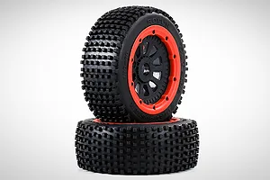 Rovan 4.7/5.5" V5 Dirt Buster Nail Tyres on Red Rims - Beadlocked Wheels 2Pcs image 70329