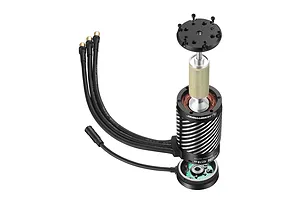 Hobbywing EZRun 4278SD G2 sensored brushless motor shown disassembled with the rotor pulled out of the finned aluminum housing.