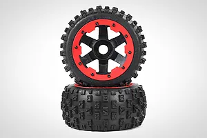 Rovan 4.7/5.5 Wasteland 2nd Gen Rear Tyres on Red Rims - Glued Wheels 2Pcs image 70899