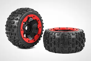 Rovan 4.7/5.5 Wasteland 2nd Gen Rear Tyres on Red Rims - Glued Wheels 2Pcs image 70900