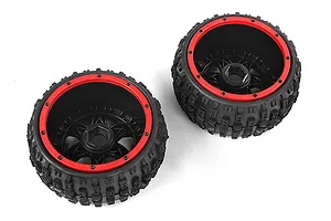 Rovan 4.7/5.5 Wasteland 2nd Gen Rear Tyres on Red Rims - Glued Wheels 2Pcs image 70901