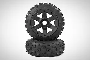 Rovan 4.7/5.5 Wasteland 2nd Gen Wasteland Front Tyres on Black Rims - Glued Wheels 2Pcs