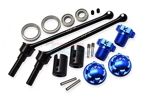 GPM 110mm Hardened Steel Front/Rear CVD Shaft 2Pcs w/ Blue Aluminium Wheel Lock &amp; Hex Claw Set