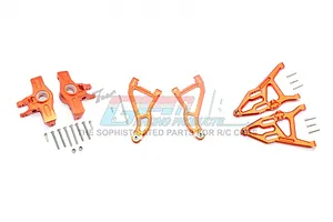 GPM Orange Aluminium Steering Hubs w/ Front Upper & Lower Suspension Arms Set image 72354