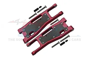 GPM Red Aluminium Front Lower Suspension Arms 2Pcs w/ Carbon Fibre Protection Plates image 72803