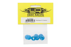 Yeah Racing blue aluminium wheel shims in a clear plastic bag with a yellow branded header card.