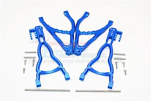 GPM Blue Aluminium Front &amp; Rear Lower Suspension Arms 4Pcs w/ Hardware
