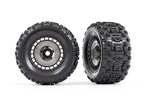 Traxxas 3.8" Sledgehammer Tyres on Black/Grey Modular Rims - Glued Wheels 2Pcs image 75233