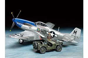 Tamiya 1/48 North American P-51D Mustang & 1/4t Small 4WD Scaled Plastic Model Kit image 75552