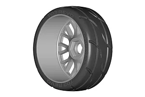 A single GRP 3.1 inch GT-K03 Revo RC car wheel with a silver multi-spoke rim and black rubber tyre, shown in a studio product shot.