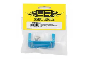 Yeah Racing blue aluminium servo mount for Tamiya TT01 in original yellow and white retail packaging.