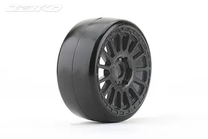 Jetko 1/8 Buster Ultra Soft Belted Tyres on Black Radia Rims - Glued Wheels 2Pcs