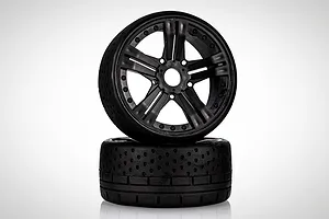Jetko 1/8 Hot Dot Ultra Soft Belted Tyres on Black Claw Rims - Glued Wheels 2Pcs