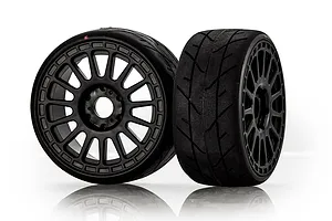 Jetko 1/8 Vertex Ultra Soft Belted Tyres on Radia Black Rims - Glued Wheels 2Pcs