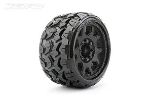 Jetko 3.6" Tomahawk SGT Medium Soft Belted Tyres on (1/2" Off Set) Black Claw Rims - Glued Wheels 2Pcs image 77582