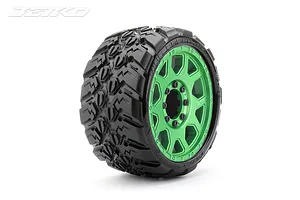 Jetko 3.6" King Cobra SGT Medium Soft Belted Tyres on Metal Green Claw Rims - Glued Wheels 2Pcs image 77613