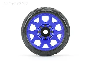Jetko 3.6" King Cobra SGT Medium Soft Belted Tyres on Metal Blue Claw Rims - Glued Wheels 2Pcs image 77619