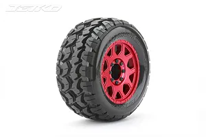Jetko 3.6" Tomahawk MT Medium Soft Belted Tyres on Metal Red Claw Rims - Glued Wheels 2Pcs image 77666