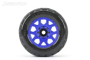 Jetko 3.6" King Cobra MT Medium Soft Belted Tyres on Metal Blue Claw Rims - Glued Wheels 2Pcs image 77682