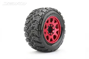 Jetko 3.6" King Cobra MT Medium Soft Belted Tyres on Metal Red Claw Rims - Glued Wheels 2Pcs image 77686