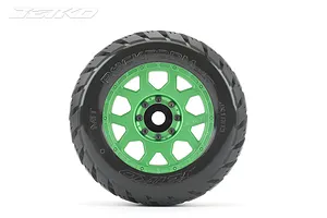 Jetko 3.6" Rockform MT Medium Soft Belted Tyres on Metal Green Claw Rims - Glued Wheels 2Pcs image 77697