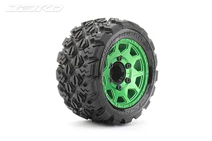 Jetko 2.8" King Cobra ST Medium Soft Tyres on Metal Green Claw Rims - Glued Wheels 2Pcs image 77780