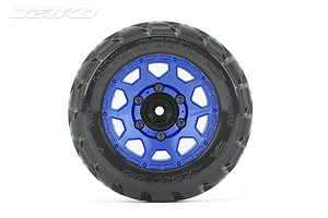 Jetko 2.8" King Cobra ST Medium Soft Tyres on Metal Blue Claw Rims - Glued Wheels 2Pcs image 77786