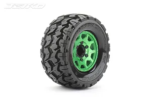 Jetko 2.8" Tomahawk MT Medium Soft Tyres on Metal Green Claw Rims - Glued Wheels 2Pcs image 77838