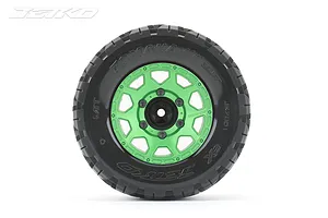 Jetko 2.8" Tomahawk MT Medium Soft Tyres on Metal Green Claw Rims - Glued Wheels 2Pcs image 77839