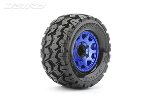 Jetko 2.8" Tomahawk MT Medium Soft Tyres on Metal Blue Claw Rims - Glued Wheels 2Pcs image 77843