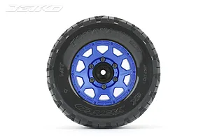 Jetko 2.8" Tomahawk MT Medium Soft Tyres on Metal Blue Claw Rims - Glued Wheels 2Pcs image 77844