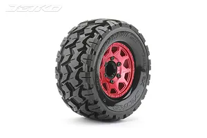 Jetko 2.8" Tomahawk MT Medium Soft Tyres on Metal Red Claw Rims - Glued Wheels 2Pcs image 77848