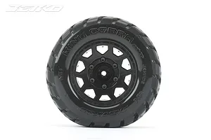 A single Jetko 2.8 inch King Cobra MT tyre mounted on a black Claw rim, viewed from the front against a white background.