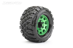 Jetko 2.8" King Cobra MT Medium Soft Tyres on Metal Green Claw Rims - Glued Wheels 2Pcs image 77868