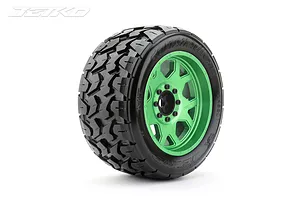 Jetko 5.3" Tomahawk XMT Medium Soft Belted Tyres on Metal Green Claw Rims - Glued Wheels 2Pcs image 77993