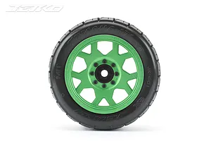 Jetko 5.3" Tomahawk XMT Medium Soft Belted Tyres on Metal Green Claw Rims - Glued Wheels 2Pcs image 77994