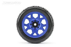 Jetko 5.3" Tomahawk XMT Medium Soft Belted Tyres on Metal Blue Claw Rims - Glued Wheels 2Pcs image 77999
