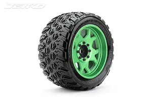 Jetko 5.3" King Cobra XMT Medium Soft Belted Tyres on Metal Green Claw Rims - Glued Wheels 2Pcs image 78023