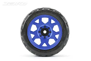 Jetko 5.3" King Cobra XMT Medium Soft Belted Tyres on Metal Blue Claw Rims - Glued Wheels 2Pcs image 78029
