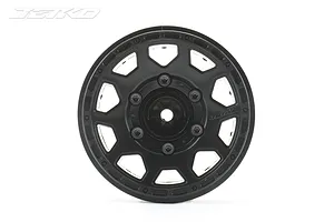A single black Jetko 2.8-inch RC monster truck wheel rim viewed from the front against a white background.