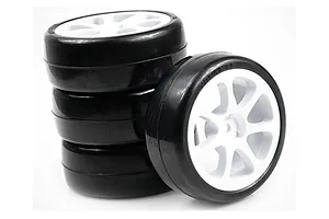 Team Powers 1/10 Touring Car 36s Slick Tyres w/ White Rims 4Pcs
