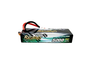 Gens Ace Bashing 7.4V 5200mAh 35C hard case LiPo battery with red and black power wires.