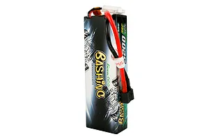 Gens Ace Bashing 7.4V 5200mAh 35C hard case LiPo battery standing upright against a white background.